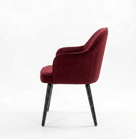 Mid-Century Modern Velvet Armchair in Crimson Red
