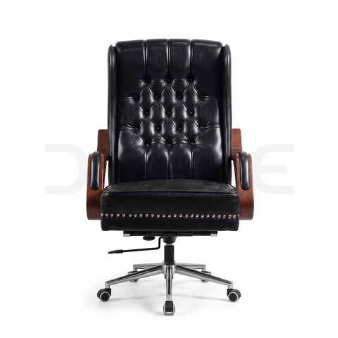 Premium Black Vegan Leather & Mahogany Wood Finish - DCORE