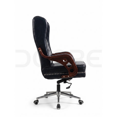 Premium Black Vegan Leather & Mahogany Wood Finish - DCORE