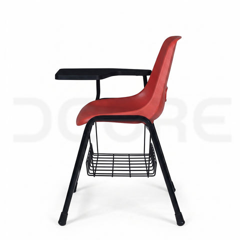 Ergonomic Red Student Study Chair with Writing Pad & Storage Basket - DCORE