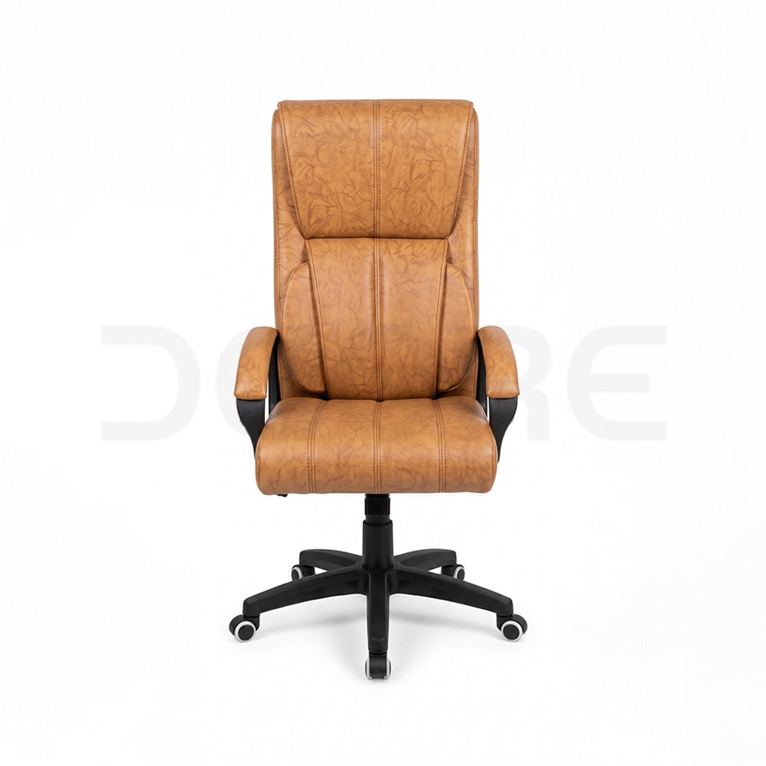 High-Back Ergonomic Office Chair in Tan Textured Leather - DCORE
