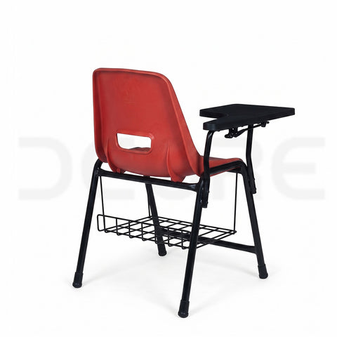 Ergonomic Red Student Study Chair with Writing Pad & Storage Basket - DCORE