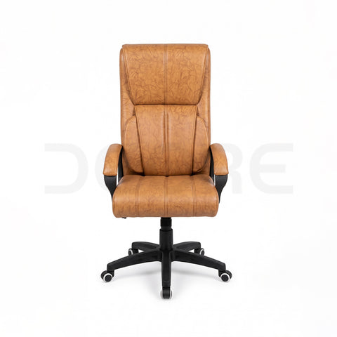 High-Back Ergonomic Office Chair in Tan Textured Leather - DCORE