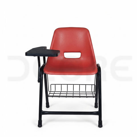 Ergonomic Red Student Study Chair with Writing Pad & Storage Basket - DCORE