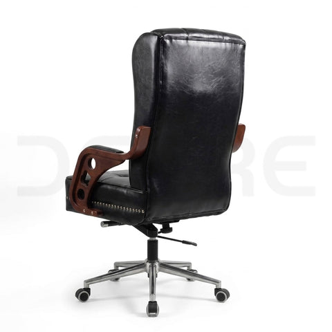 Premium Black Vegan Leather & Mahogany Wood Finish - DCORE
