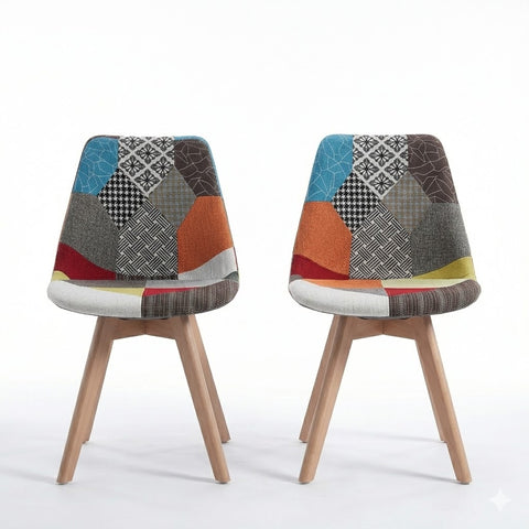 Retro Mid-Century Patchwork Accent Dining Chair