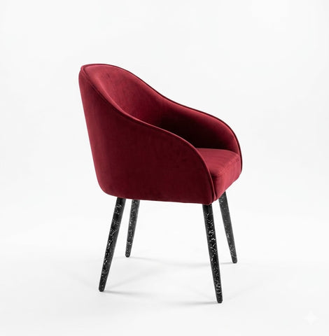 Mid-Century Modern Velvet Armchair in Crimson Red