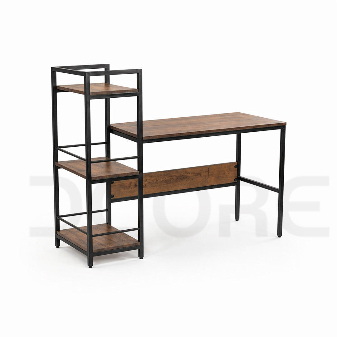 Industrial Wooden Desk with Integrated Shelving - DCORE