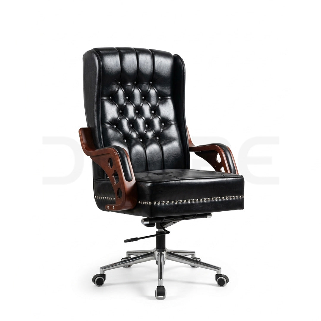 Premium Black Vegan Leather & Mahogany Wood Finish - DCORE