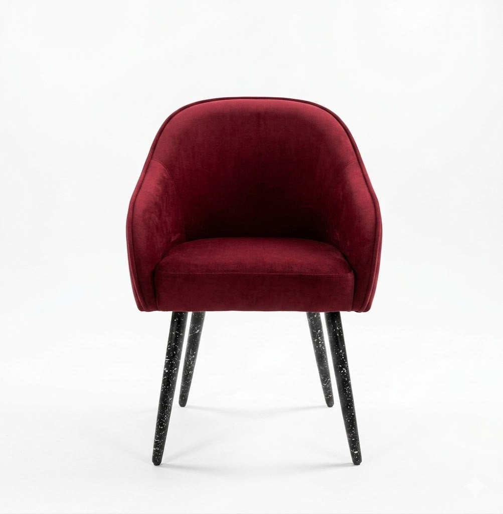 Mid-Century Modern Velvet Armchair in Crimson Red
