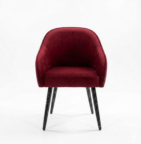 Mid-Century Modern Velvet Armchair in Crimson Red