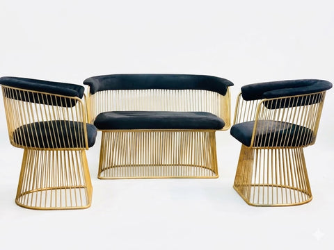 Luxury Velvet & Gold Wire Frame Sofa Set