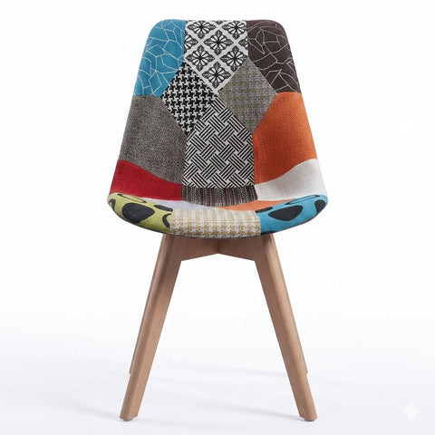 Retro Mid-Century Patchwork Accent Dining Chair
