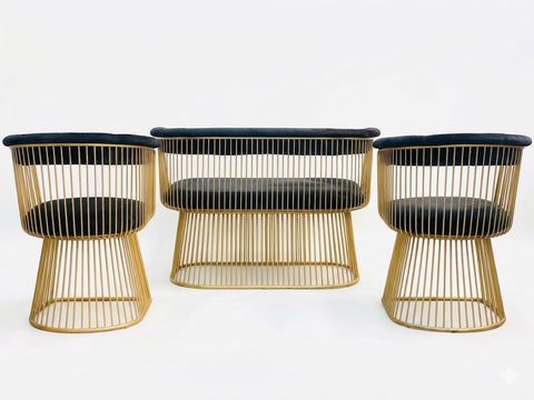 Luxury Velvet & Gold Wire Frame Sofa Set