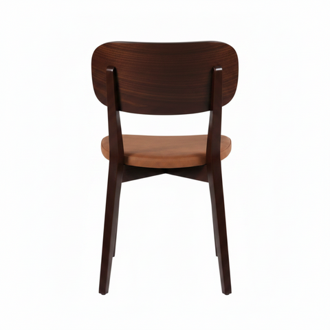 Mid-Century Modern Walnut and Tan Leather Side ChaiR