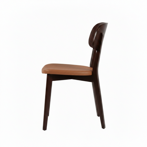 Mid-Century Modern Walnut and Tan Leather Side ChaiR