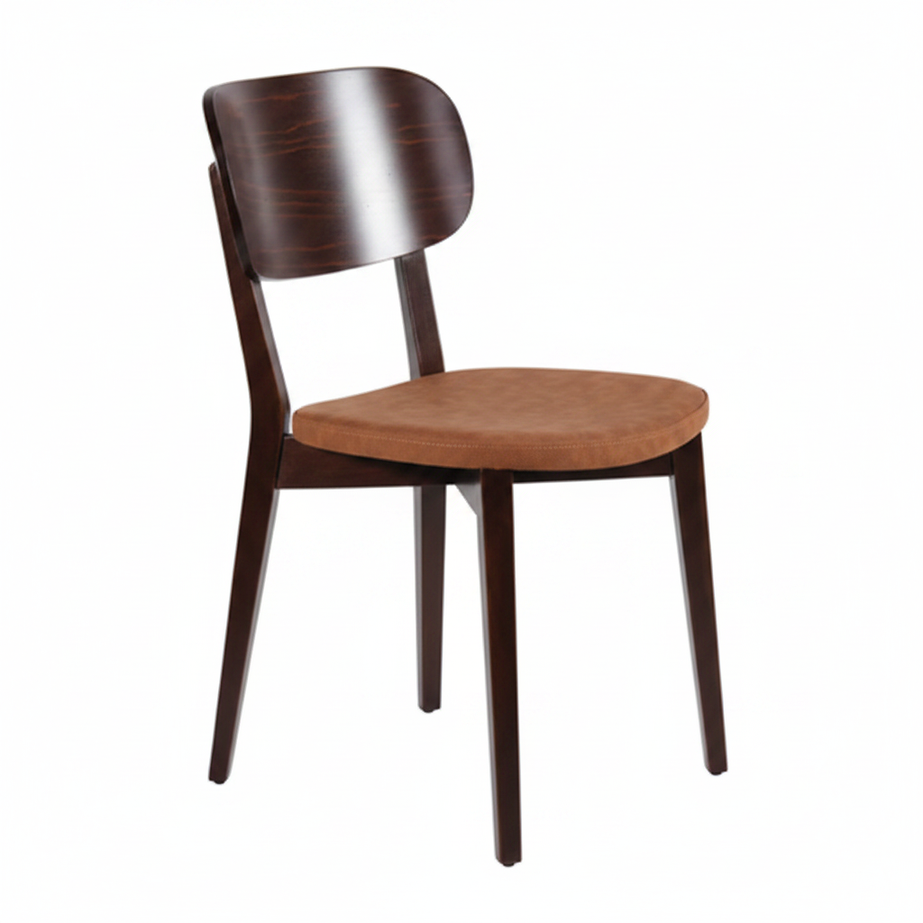 Mid-Century Modern Walnut and Tan Leather Side ChaiR