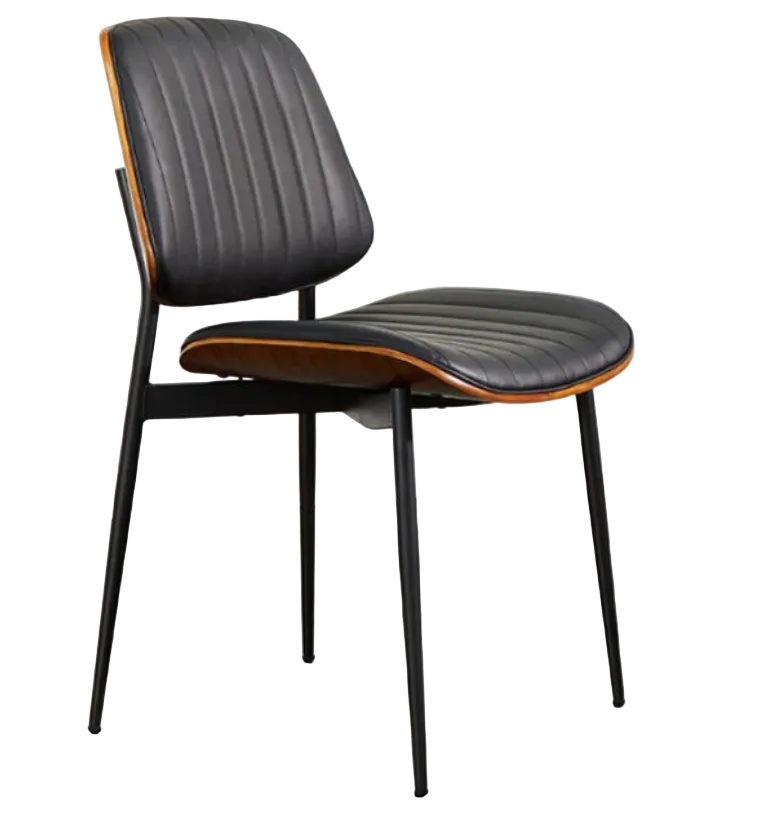Mid-Century Modern Channeled Leather &amp; Bentwood Side Chair