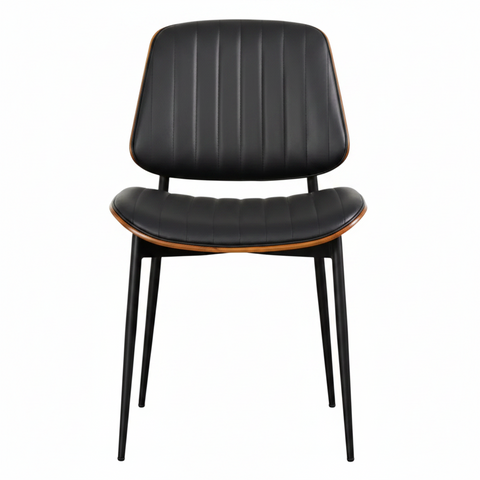 Mid-Century Modern Channeled Leather &amp; Bentwood Side Chair