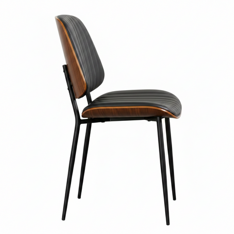 Mid-Century Modern Channeled Leather &amp; Bentwood Side Chair