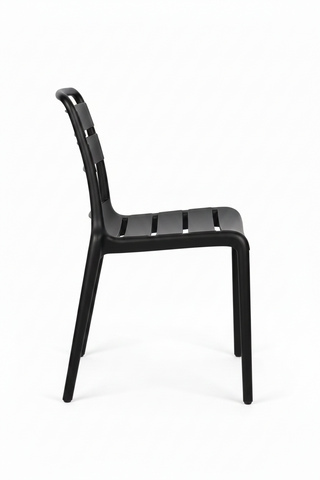 Contemporary Matte Black Slatted All-Weather Dining Chair