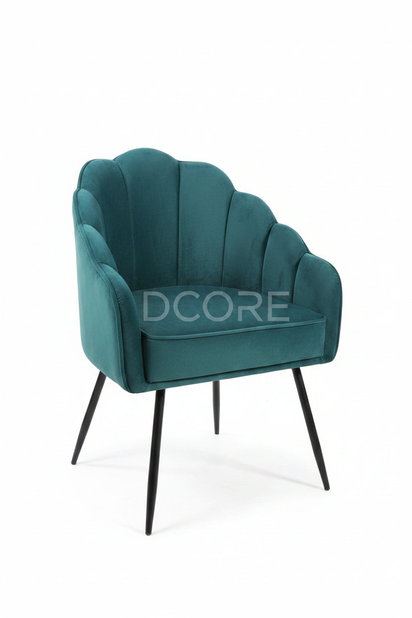 Scalloped Teal Velvet Shell Accent Chair
