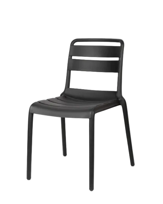 Contemporary Matte Black Slatted All-Weather Dining Chair