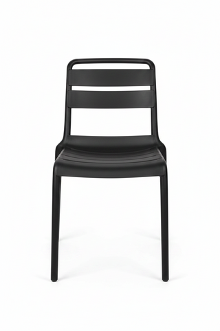 Contemporary Matte Black Slatted All-Weather Dining Chair