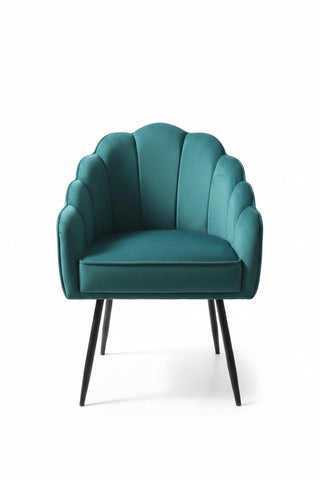 Scalloped Teal Velvet Shell Accent Chair