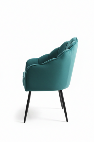 Scalloped Teal Velvet Shell Accent Chair