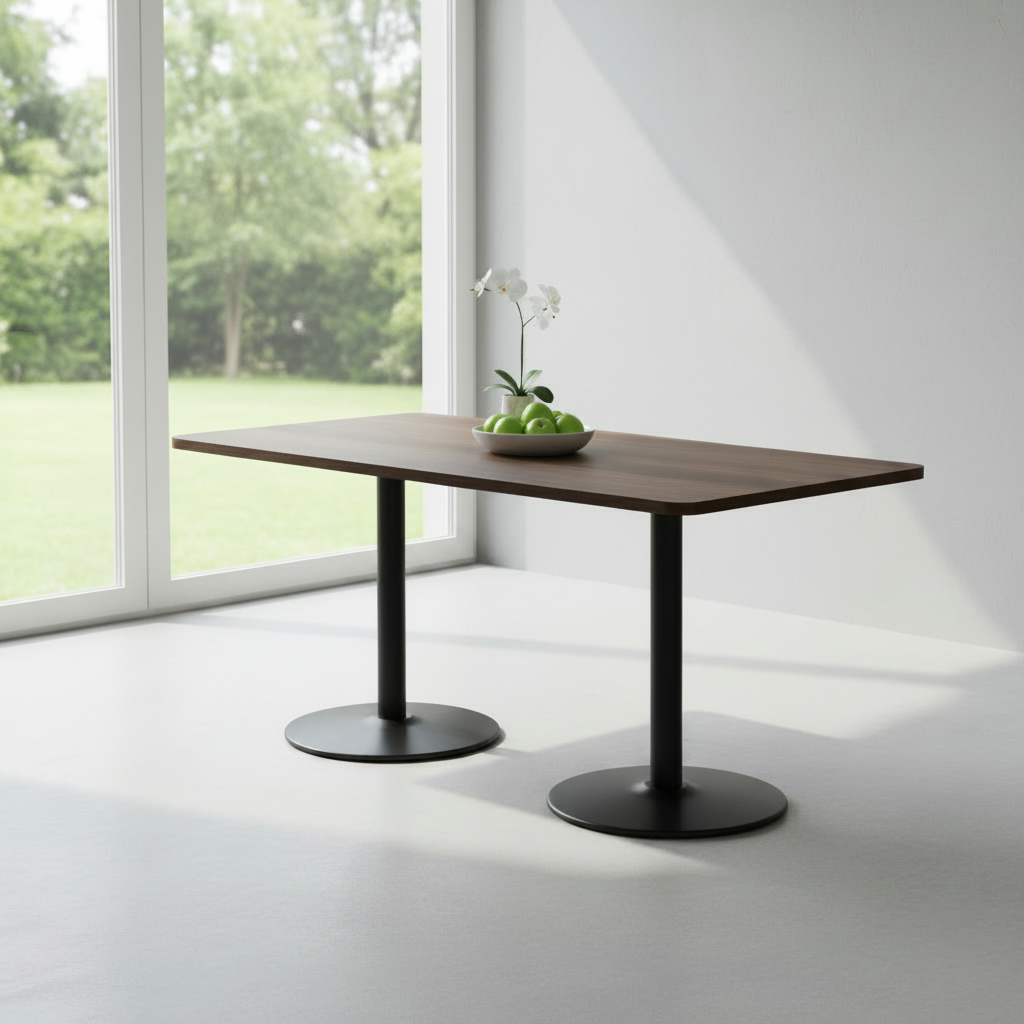 Mid-Century Modern Walnut Dual-Pedestal Dining Table